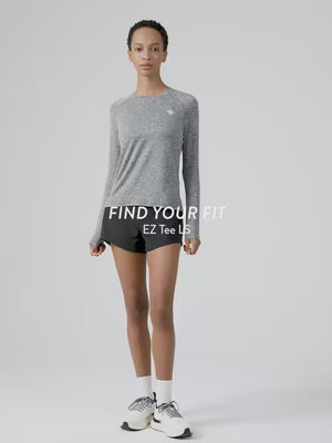 Image of lady in grey Ez Tee LS showcasing